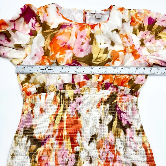 Rachel Parcell Floral Smocked Chiffon Dress Knee Length Modest Dress Size Small - Picture 14 of 15